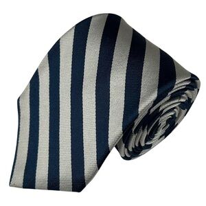 Rooster Men's Navy Blue and Silver Repp Necktie Tie